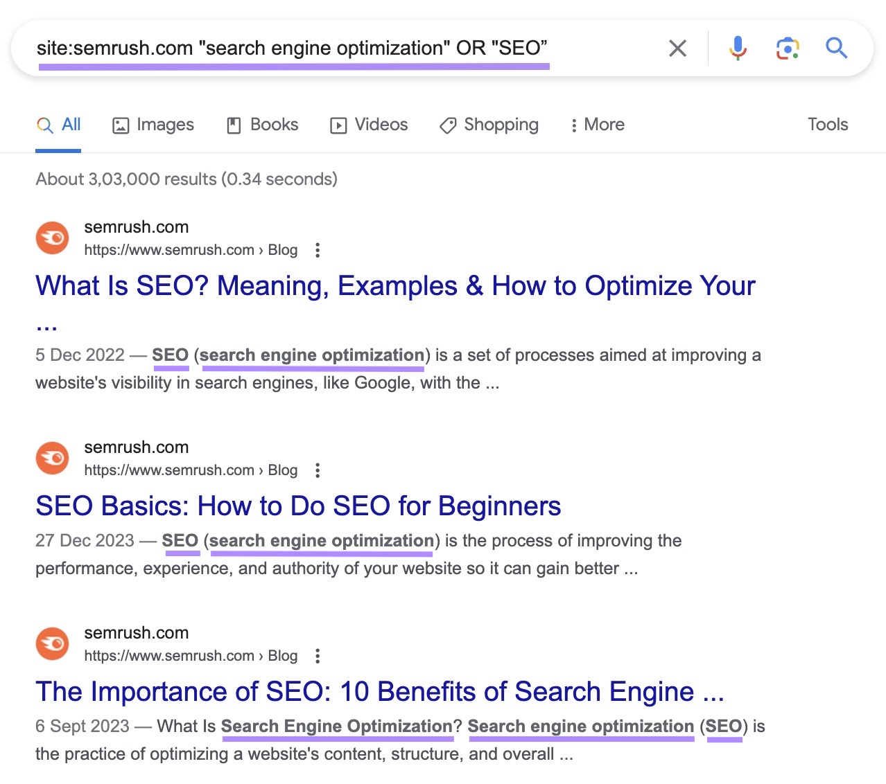 Google's SERP for "site:sr03.toolsmoji.pk "search engine optimization" OR "SEO”” site search
