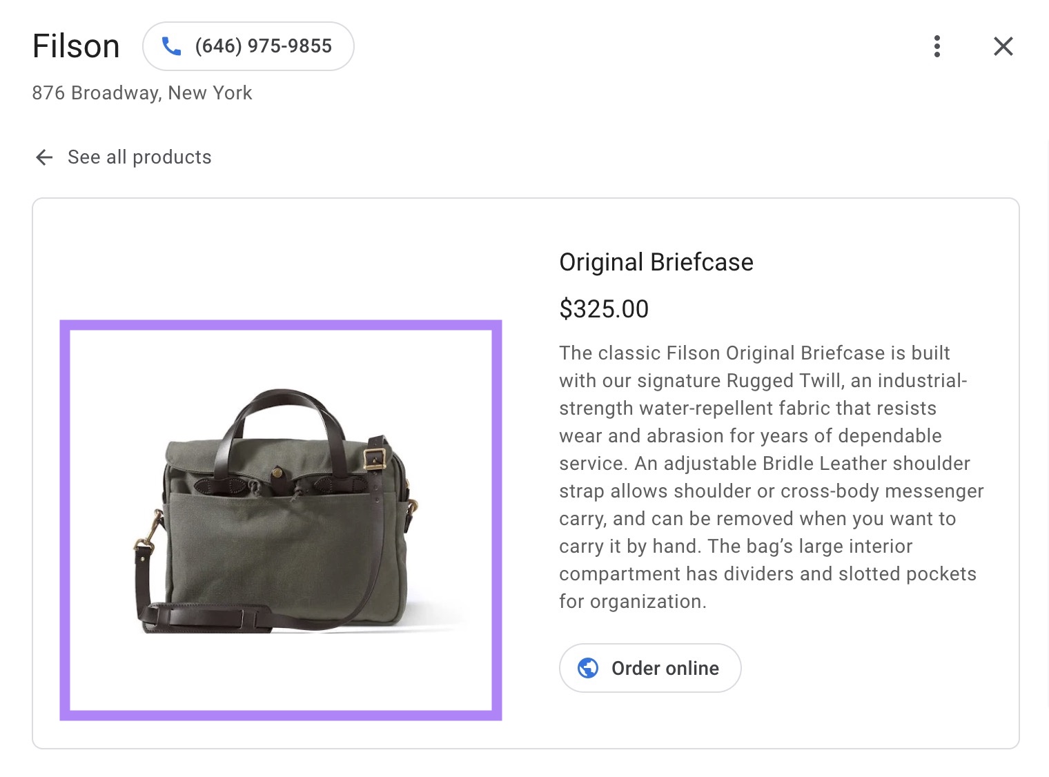 A well-lit, centered, and clearly focused product photo highlighted on a GBP listing.