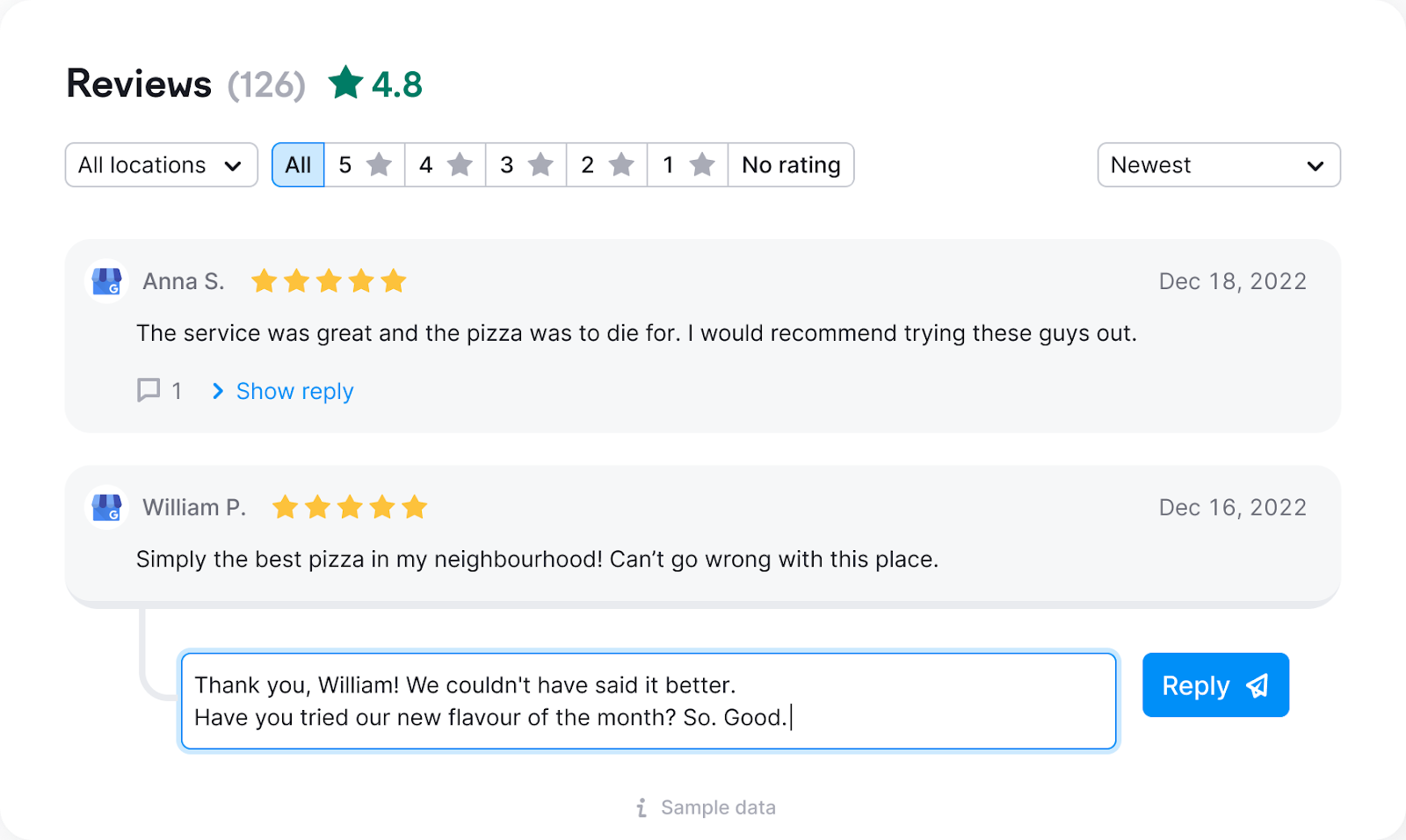 Replying to a review on the Semrush Local platform.