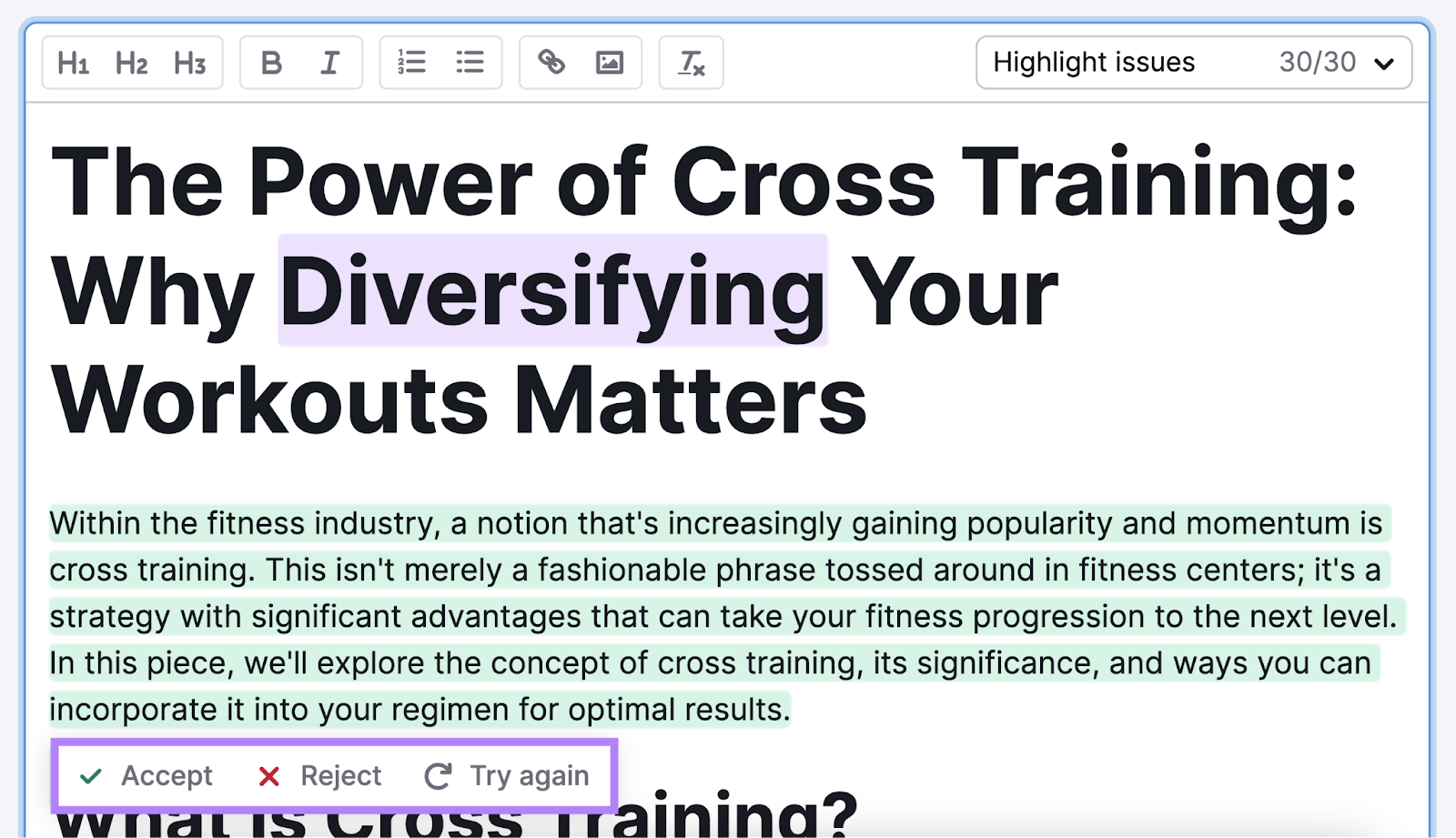 Rephraser-generated version of the text in SEO Writing Assistant tool