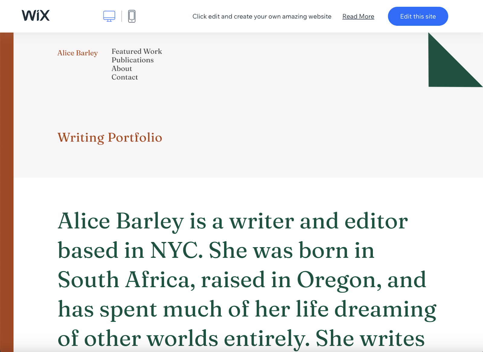 Writing Portfolio in Wix
